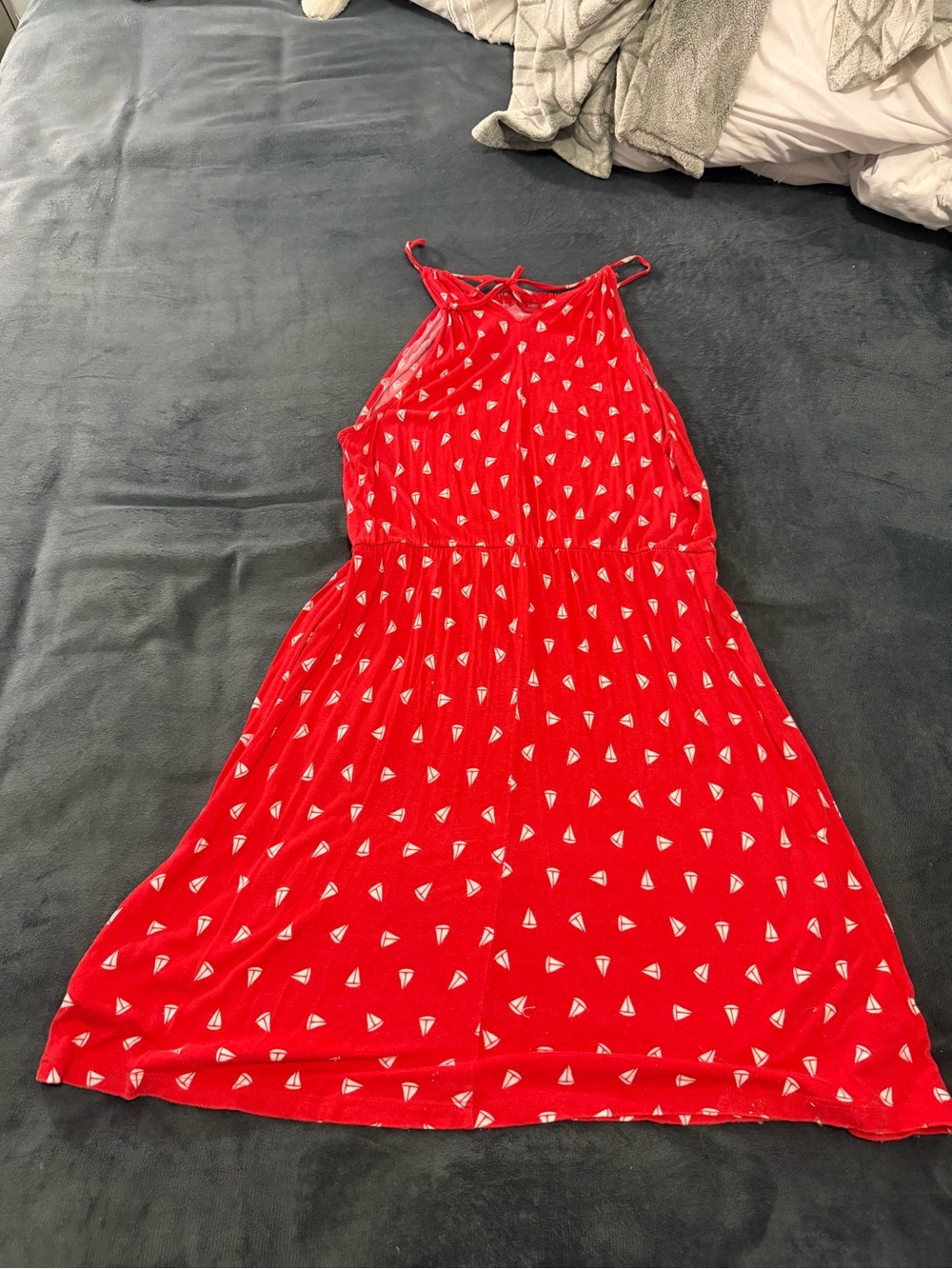 Old Navy Red Halter Mini Dress with White Sailboat Print